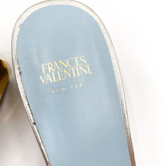 Frances Valentine Bottie Bow Heels Gold Sandals Geodome Slide Leather Sz 7 - Picture 6 of 12